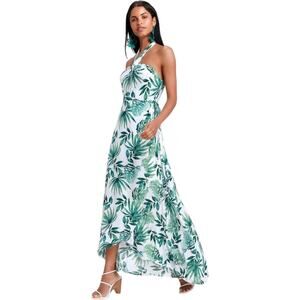 Lulus Marisha White Green Leaf Print Halter Wrap Dress Large